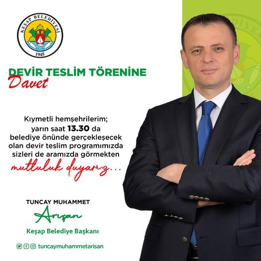 BAŞKAN ARIŞAN DEVİR TESLİM TÖRENİ DAVET